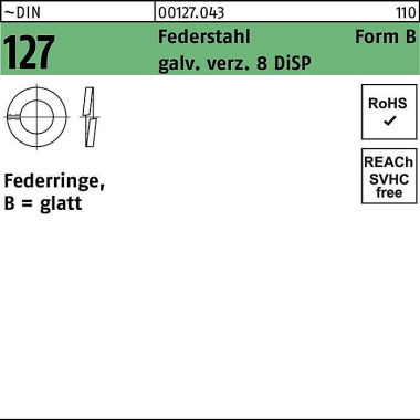 Federring DIN 127 B 20 Fe derstahl galv.verz. 8 DiS P 100 Stück 001270430200000