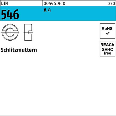 Schlitzmutter DIN 546 M6 A 4 100 Stück 005469400060000