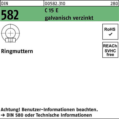 Ringmutter DIN 582 M14 C 15 E galv.verz. 10 Stück 005823100140000