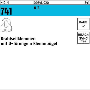 Drahtseilklemme DIN 741 U -förmig 5 MM/M 5 A 2 50 S tück 007419200050000