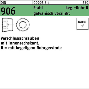 Verschlußschraube DIN 906 Innen-6kt R 1/8 Stahl ga lv.verz. 100St. 009065140125000