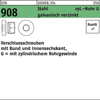 Verschlußschraube DIN 908 Bund/Innen-6kt G 1/8 A S tahl galv.verz. 100St. 009085140125000