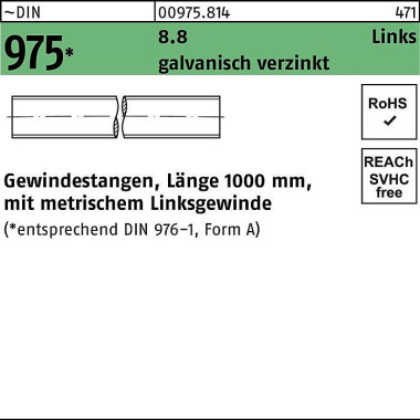 Gewindestange DIN 975 lin ks M8 -LHx 1000mm 8.8 gal v.verz. 1 Stück 009758140080000