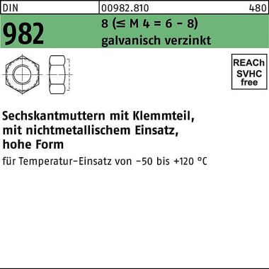 Sechskantmutter DIN 982 K lemmteil M5 8 (= M4 = 6-8 ) galv.verz. 100St. 009828109050000