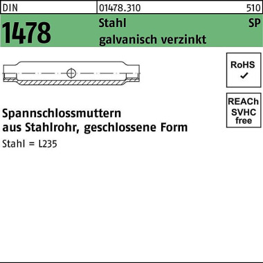 Spannschlossmutter DIN 14 78 ÜZ geschlossen SP M16 Stahl 3.6 galv.verz. 1St. 014783100160000