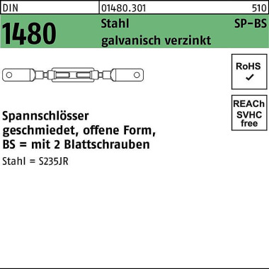 Spannschloss DIN 1480 off en 2Blattschrauben SP BS M16 Stahl 3.6 galv.verz. 1St. 014803010160000