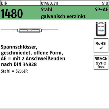 Spannschloss DIN 1480 off en 2Anschweißenden SP-AE M6 Stahl ÜZ galv.verz. 1S t. 014803110060000