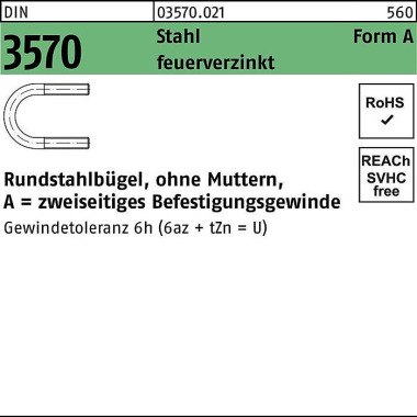 Rundstahlbügel DIN 3570 o .Mutter A 52/NW 40 Stahl feuerverz. 100 Stück 035700210520000