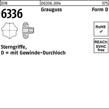 Sterngriff DIN 6336 FormD D 80 M12 Grauguss 5 Stüc k 063360040800012