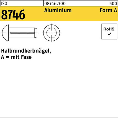 Halbrundkerbnagel ISO 874 6 Fase 2x 8 Aluminium 500 Stück 087463000020008