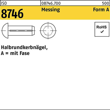 Halbrundkerbnagel ISO 874 6 Fase 3x 12 Messing 1000 Stück 087467000030012