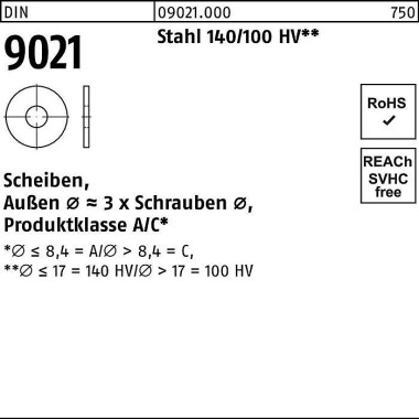 Scheibe DIN 9021 5,3x15x1 ,2 Stahl 140/100 HV 2500 Stück 090210000053000