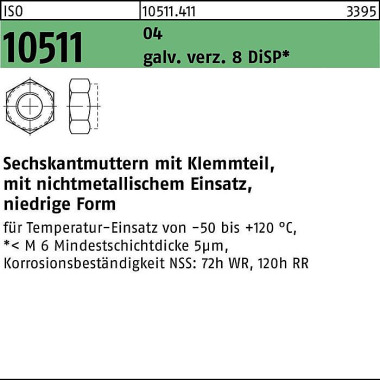 Sechskantmutter ISO 10511 Klemmteil M24 Automatens tahl galv.verz. 8 DiSP 25 St. 105114110240000