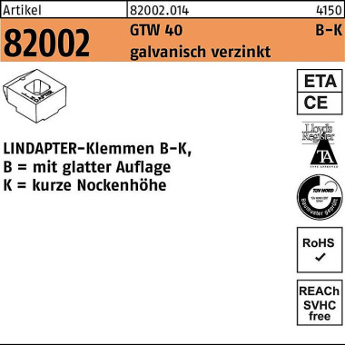 Klemmen R 82002 GTW 40 KM 24/9,0 galv.verz. 1 Stüc k LINDAPTER 820020140240000