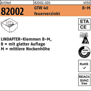 Klemmen R 82002 GTW 40 MM 12/6,0 feuerverz. 1 Stüc k LINDAPTER 820020260120000