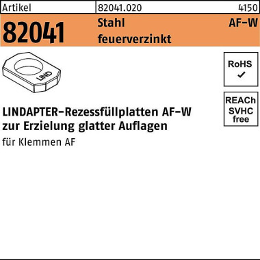 Rezessfüllplatte R 82041 AFW M12 Stahl feuerverz. 1 Stück LINDAPTER 820410200120000