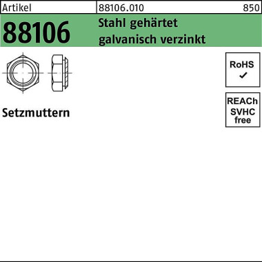 Setzmutter R 88106 M5/0,9 Stahl gehärtet galv.verz . 1000 Stück 881060100050000