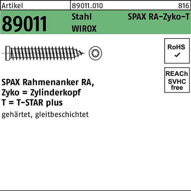 Rahmenanker R 89011 Zyko T-STAR plus 7,5x210-T30 g alv.verz. WIROX 100St. SP AX 890110100075210