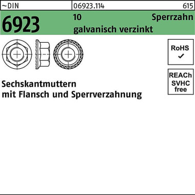 Sechskantmutter DIN 6923 Flansch M16 10 Sperrverza hnung gal Zn 50 Stück 069231140160000