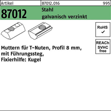 T-Nutenmutter R 87012 Füh rungssteg/Kugel 8mm M6 St ahl galv.verz. 1000St. 870120160060000