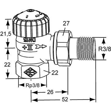 Heimeier Th-Untert. V-exa kt II Rotguss vernickelt Eckform 3/8" kvs 0,86 3711-01.000