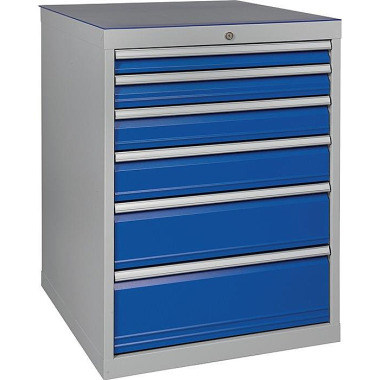 Schubladenschrank H1019xB705xT736mm lichtgrau/signalblau 6 Schubl. NW 80700/1221AV 7035/5005