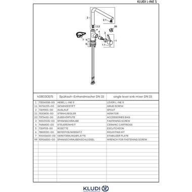 Kludi Spültisch-Einhandmi scher LINE S DN 15 chrom 408030575