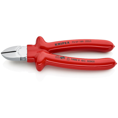 Knipex Diagonal Cutter chrome plated with dipped insulation, VDE-tested 180mm 70 07 180