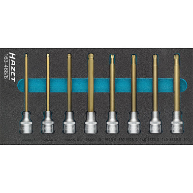 HAZET Set di bussole per cacciavite - quadro cavo 12,5 mm (1/2 pollice) - profilo esagonale interno, profilo TORX® interno - numero di utensili: 8 163-468/8