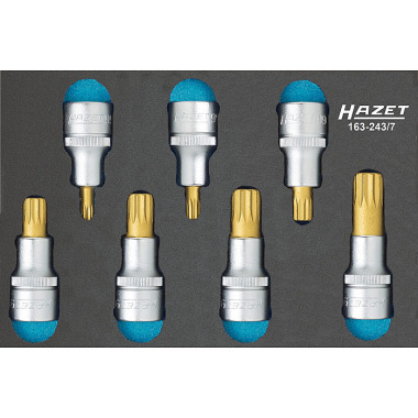 HAZET Set di bussole per cacciavite (XZN) - cavo quadrato 12,5 mm (1/2 pollice) - profilo scanalato interno XZN - numero di utensili: 7 163-243/7