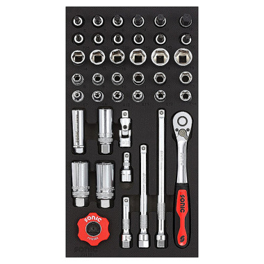 Sonic Set di chiavi a bussola, esagonali e bit TX 1/3 SFS 3/8’’, 41 pezzi 204101