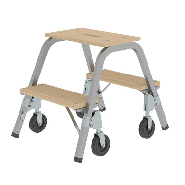 MUNK Steel and wood step stool with lifting castors 2x2 steps 39012