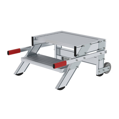 MUNK Work platform, mobile, step width 600 mm, grooved aluminium 2 steps 50011