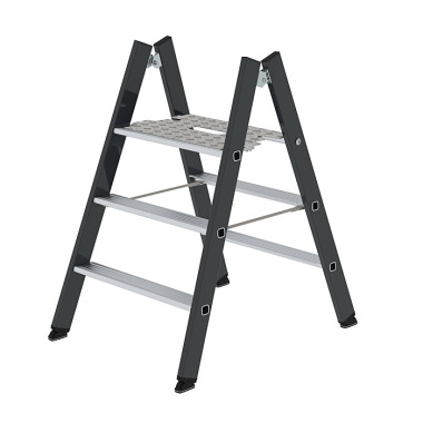 MUNK Folding step stool, double-aided access RAL 7016 3 steps 50185