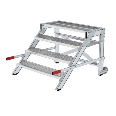 MUNK Work platform, mobile, step width 1,000 mm, steel grating 4 steps 50440