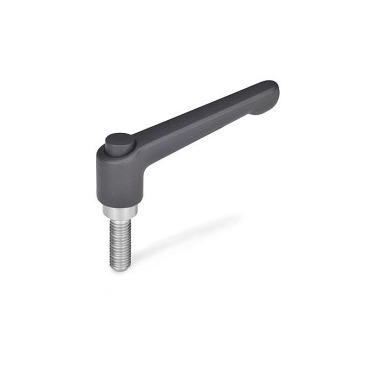 Ganter Maniglie a ripresa con pulsante di sblocco, lega di zinco pressofusa, perno filettato in acciaio INOX GN 303.1-30-M3-6-SW-S