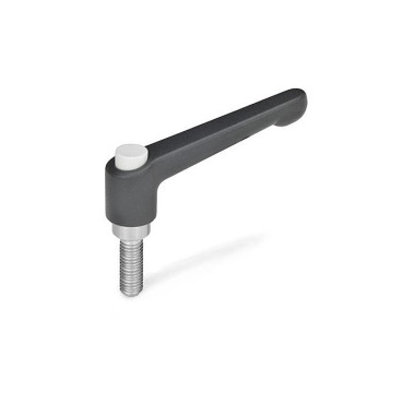 Ganter Maniglie a ripresa con pulsante di sblocco, lega di zinco pressofusa, perno filettato in acciaio INOX GN 303.1-30-M4-20-SW-G