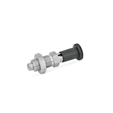 Ganter Pistoncini di posizionamento a molla in acciaio INOX con manopola lunga in plastica GN 817.2-5-5-CK-NI