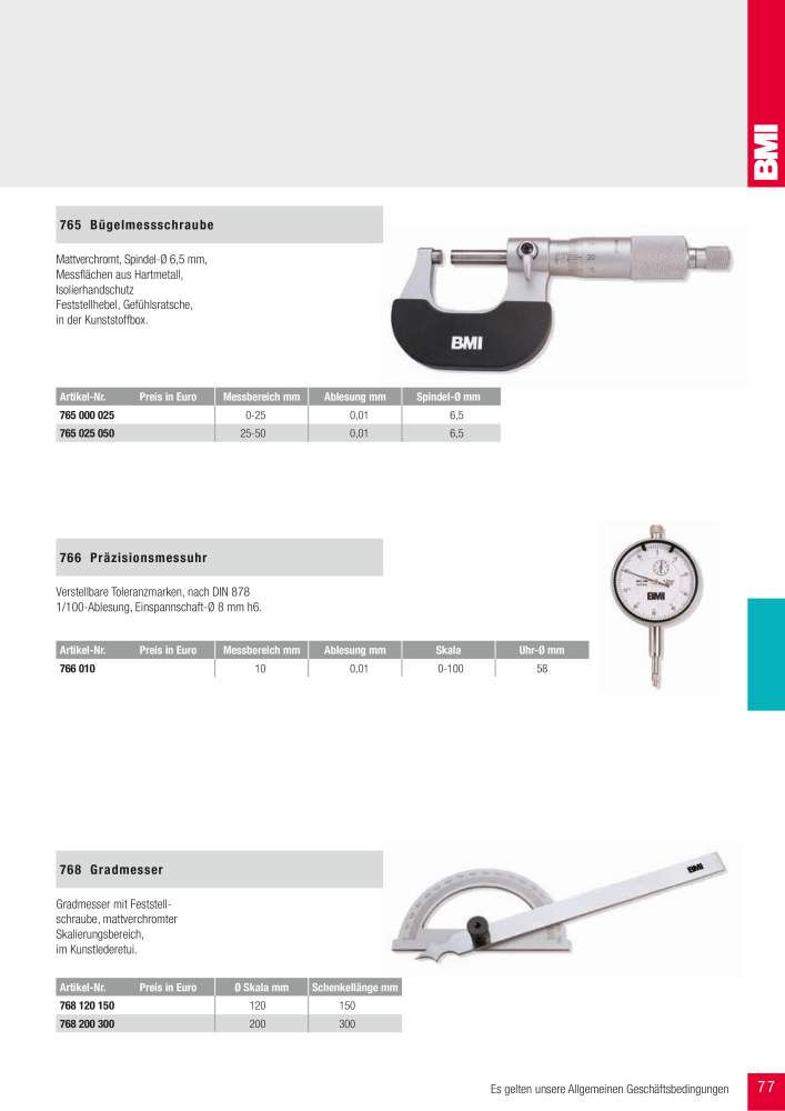 BMI Fachhandelkatalog Messwerkzeuge NO.: 101 - Page 77