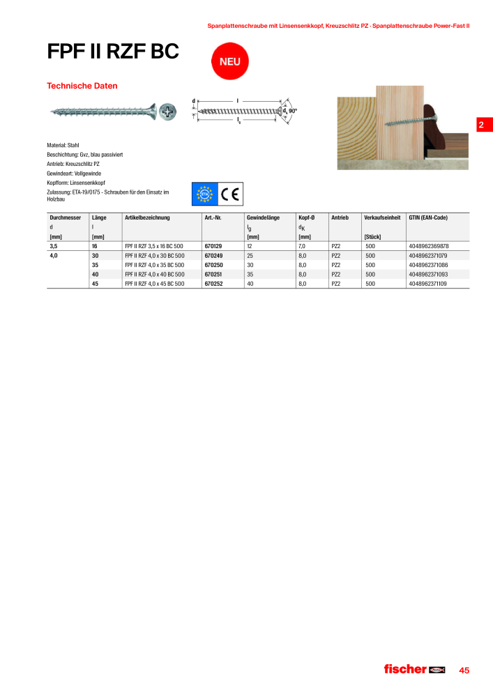 fischer Schrauben Hauptkatalog Nb. : 1267 - Page 45