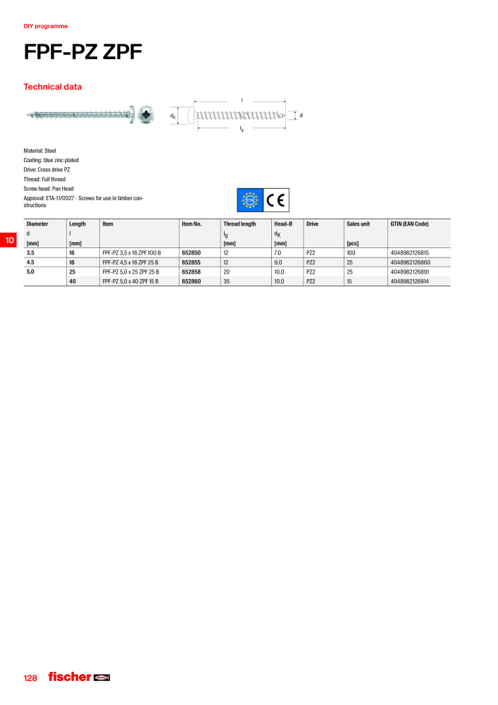 fischer screws maincatalogue Nb. : 1268 - Page 128