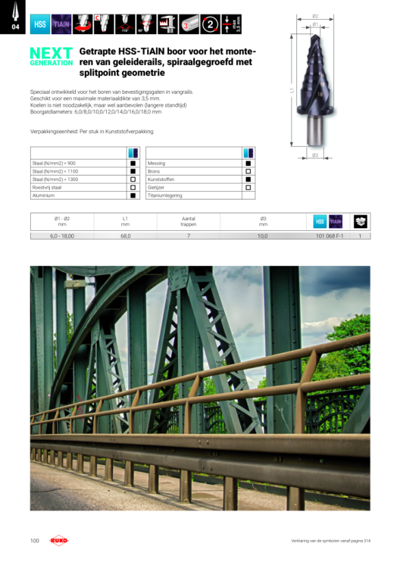 Ruko Trappenboren HSS-TiAlN, spiraalgegroefd met splitpoint geometrie, korte uitvoering 101062F