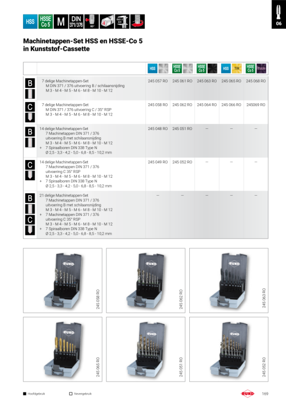 Ruko 7 delige Machinetappen-Set HSS TiAlN uitvoering B 245068RO