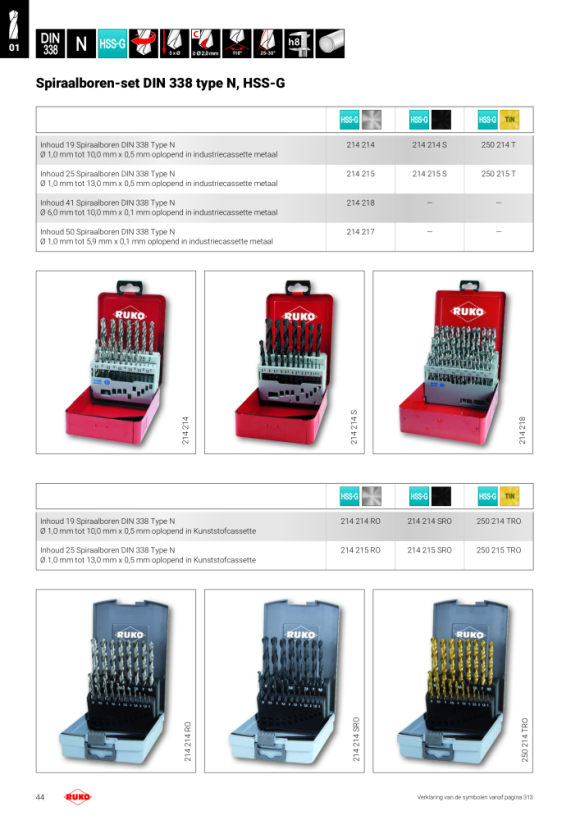 Ruko Spiraalboren-set DIN 338 Type N HSS G in industriecassette metaal 214214