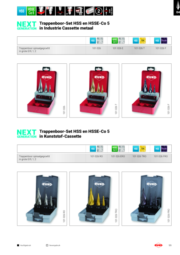 Ruko Trappenboren HSS-TiAlN, CBN geslepen, spiraalgegroefd met splitpoint geometrie 101056F