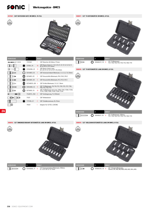 Sonic 1/2’’ bitdopset binnenzeskant, lang, in BMCS, 8-delig 300816