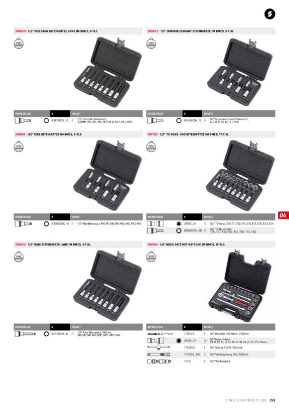 Sonic 1/2’’ bitdopset binnenzeskant, lang, in BMCS, 8-delig 300816