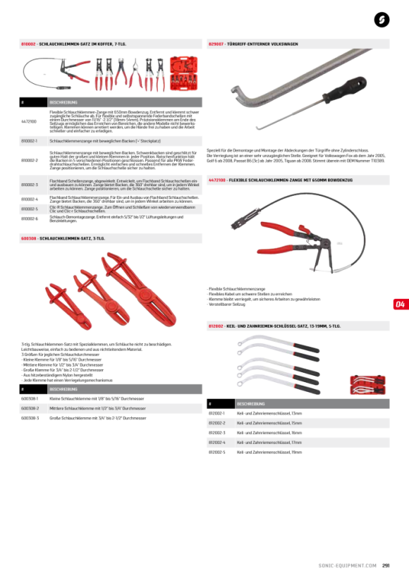 Sonic E, Platte band slangklemtang 810002-4