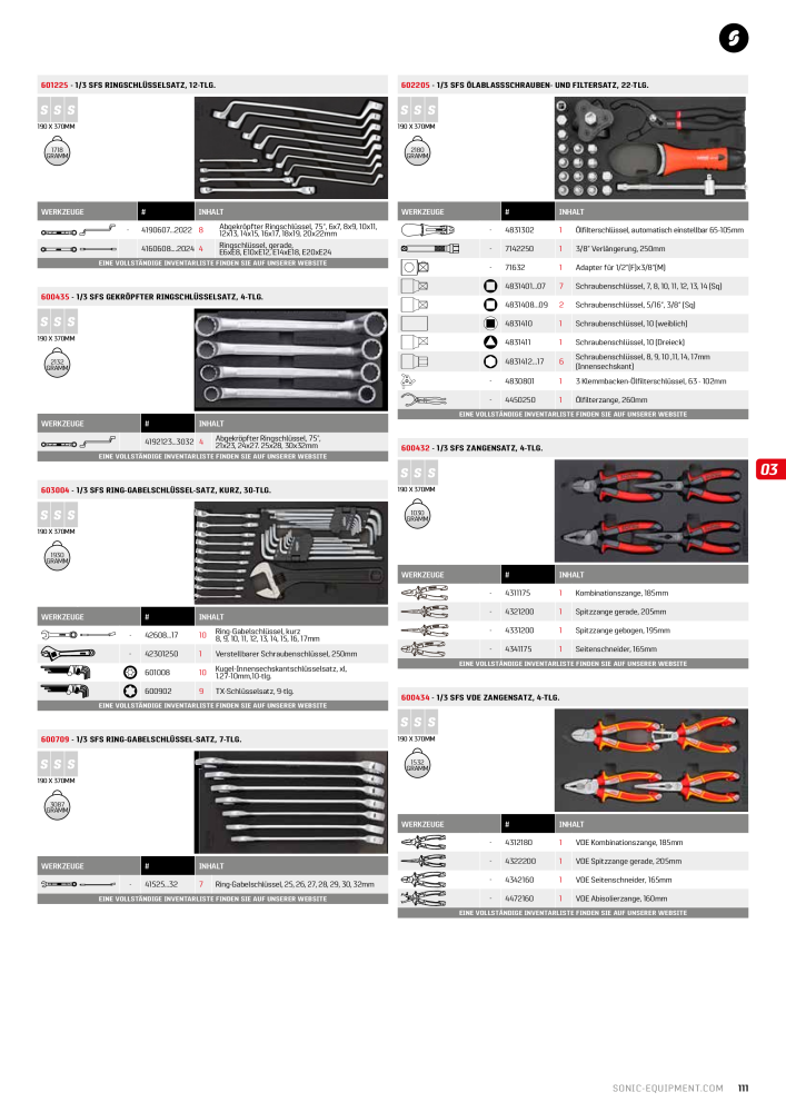 Sonic Equipment Hauptkatalog Werkzeugwagen NR.: 134 - Seite 113