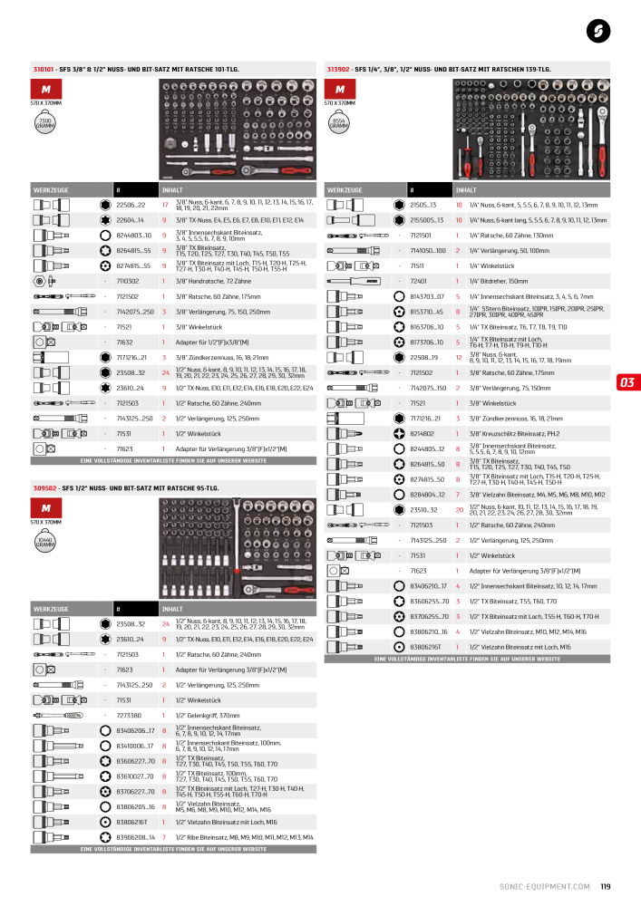 Sonic Equipment Hauptkatalog Werkzeugwagen NR.: 134 - Seite 121